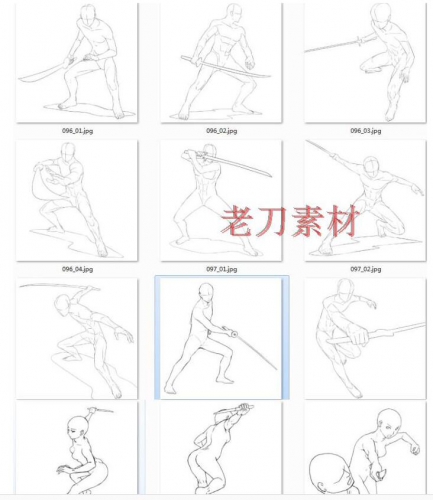 图片[2]-漫画人体持各式武器打斗械斗动作姿态线稿 绘画插画临摹手绘素材 - 163资源网-163资源网