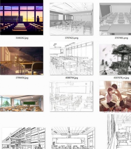 图片[4]-【学校建筑+教室陈设】漫画场景背景线稿手稿集 手绘临摹参考素材 - 163资源网-163资源网
