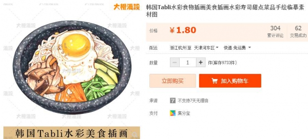 韩国Tabli水彩食物插画美食插画水彩寿司甜点菜品手绘临摹素材图 - 163资源网-163资源网