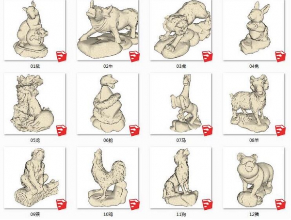 图片[3]-淘宝虚拟货源网：景观su十二生肖模型鼠牛虎兔龙蛇马羊猴鸡狗猪动物草图大师素材库 - 163资源网-163资源网