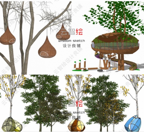 图片[3]-淘宝虚拟货源：树屋sketchup SU模型木屋观景屋儿童游玩树上小屋景观云智绘 - 163资源网-163资源网