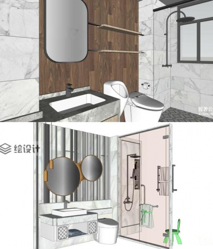 图片[5]-SU模型现代轻奢室内设计卫生间场景卫浴洁具su模型草图大师源文件 - 163资源网-163资源网