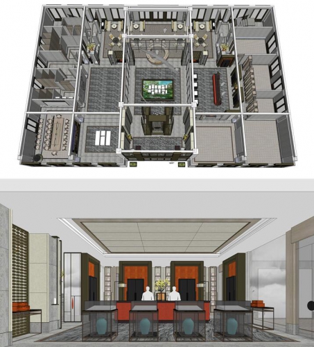 图片[3]-SU模型新中式风格室内设计售楼处工装场景草图大师Sketchup模型库 - 163资源网-163资源网