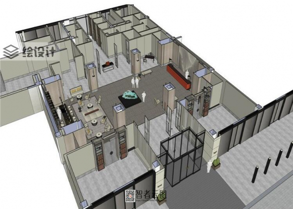 图片[3]-Sketchup模型 室内新中式禅意酒店大堂空间3d草图大师su模型素材 - 163资源网-163资源网