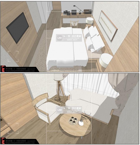 图片[3]-SU模型室内设计民宿日式风格酒店客房卧室装修案例草图大师su模型 - 163资源网-163资源网