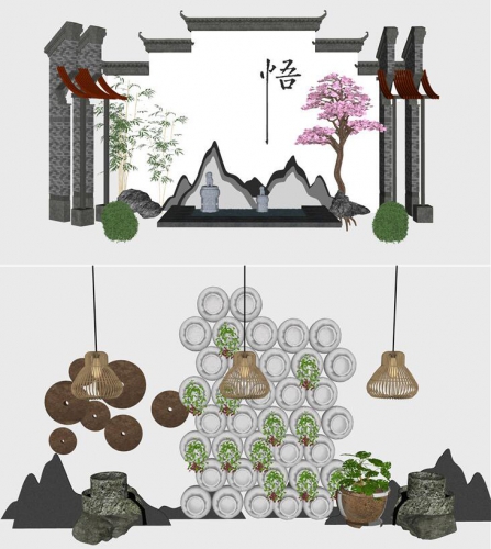 图片[3]-SU模型新中式日式禅意枯山水景园艺小品草图大师别墅庭院花园植物 - 163资源网-163资源网