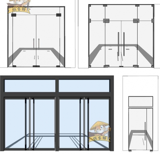 图片[2]-现代商业办公工装空间大门玻璃单开门双开门推拉门草图大师SU模型 - 163资源网-163资源网