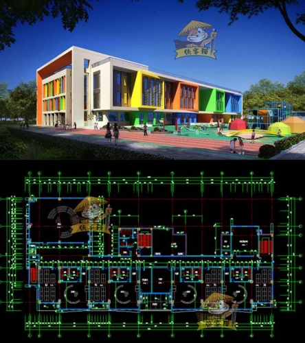 图片[3]-现代幼儿园早教中心培训学校教育机构草图大师SU模型CAD施工图 - 163资源网-163资源网