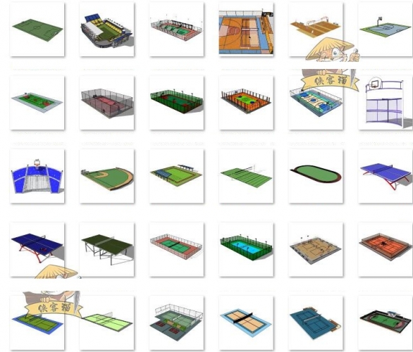 图片[2]-户外露天篮球场网球场棒球排球足球场羽毛球运动场地田径场SU模型 - 163资源网-163资源网