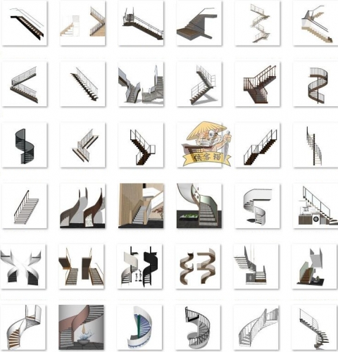 图片[3]-现代轻奢欧式旋转螺旋楼梯扶手栏杆组件sketchup草图大师SU模型库 - 163资源网-163资源网