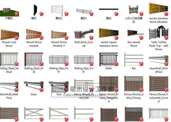 图片[3]-围墙栏铁艺护栏SU模型栅栏篱笆栏杆sketchup建筑景观构件设计素材 - 163资源网-163资源网