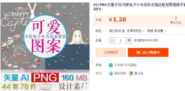 AI/PNG矢量手绘可爱兔子小鸟花朵无缝边框背景图案平面婚礼素材F9 - 163资源网-163资源网