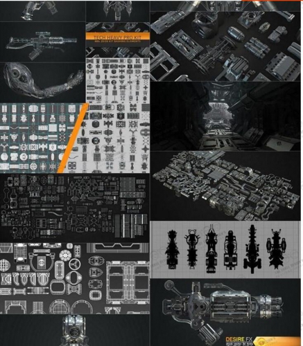 图片[3]-虚拟货源：C4D032#抽象科幻概念机械未来科技武器 3D模型设计预设素材参考 - 163资源网-163资源网