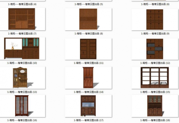 图片[4]-Sketchup模型 室内中式新中式衣柜装饰柜书柜家具草图大师SU模型 - 163资源网-163资源网