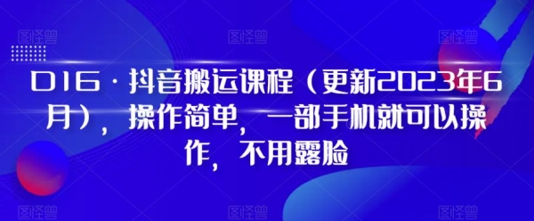 D1G·抖音搬运课程（更新2024年01月），操作简单，一部手机就可以操作，不用露脸 - 163资源网-163资源网