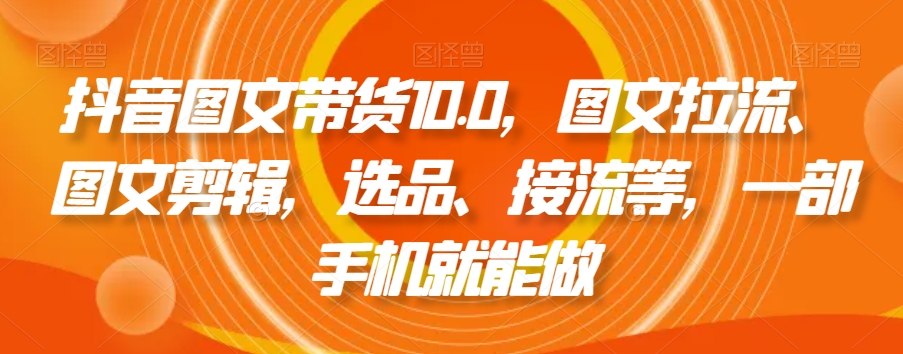 抖音图文带货10.0，图文拉流、图文剪辑，选品、接流等，一部手机就能做 - 163资源网-163资源网