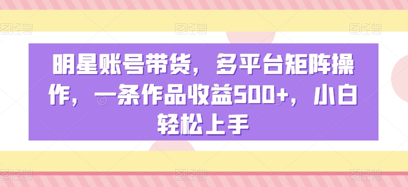 明星账号带货，多平台矩阵操作，一条作品收益500+，小白轻松上手【揭秘】 - 163资源网-163资源网