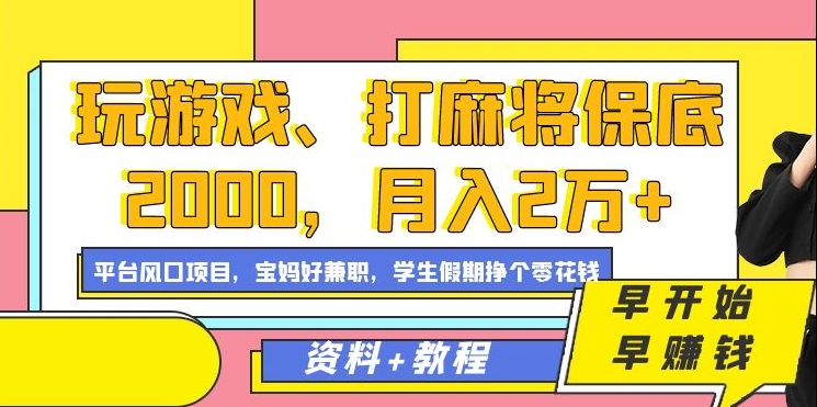 玩游戏、打麻将保底2000，月入2万+，平台风口项目【揭秘】 - 163资源网-163资源网