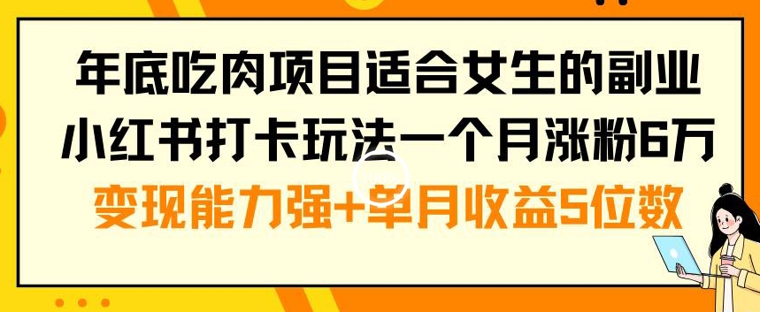 年底吃肉项目适合女生的副业小红书打卡玩法一个月涨粉6万+变现能力强+单月收益5位数【揭秘】 - 163资源网-163资源网