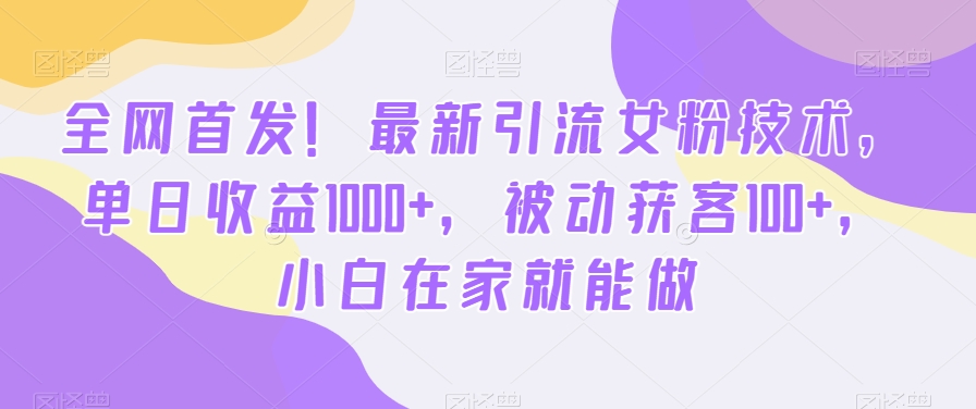 全网首发！最新引流女粉技术，单日收益1000+，被动获客100+，小白在家就能做【揭秘】 - 163资源网-163资源网