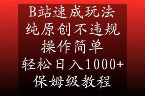 B站速成玩法，纯原创不违规，操作简单，轻松日入1000+，保姆级教程【揭秘】 - 163资源网-163资源网