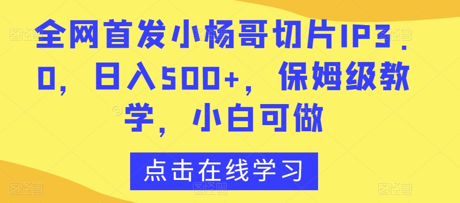 全网首发小杨哥切片IP3.0，日入500+，保姆级教学，小白可做【揭秘】 - 163资源网-163资源网