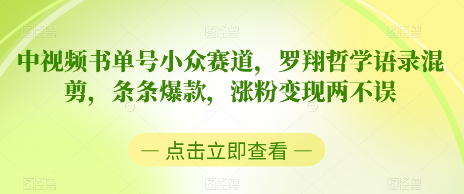 中视频书单号小众赛道，罗翔哲学语录混剪，条条爆款，涨粉变现两不误【揭秘】 - 163资源网-163资源网