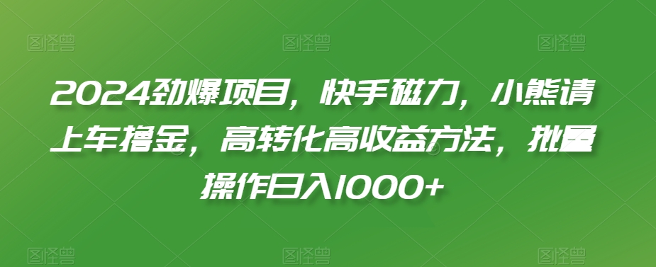 2024年最新劲爆项目，快手磁力，小熊请上车撸金，高转化高收益方法，批量操作日入1000+【揭秘】 - 163资源网-163资源网