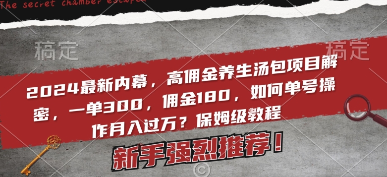 2024最新内幕，高佣金养生汤包项目解密，一单300，佣金180，如何单号操作月入过万？保姆级教程【揭秘】 - 163资源网-163资源网