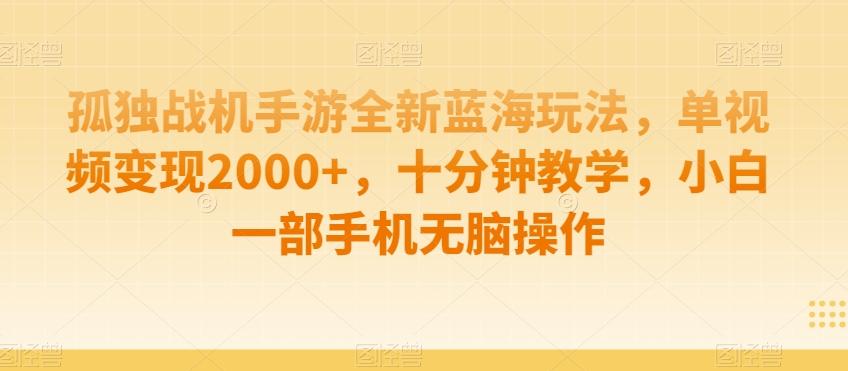 孤独战机手游全新蓝海玩法，单视频变现2000+，十分钟教学，小白一部手机无脑操作【揭秘】 - 163资源网-163资源网