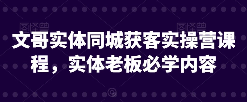 文哥实体同城获客实操营课程，实体老板必学内容 - 163资源网-163资源网