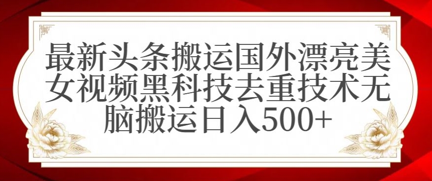 最新头条搬运国外漂亮美女视频黑科技去重技术无脑搬运日入500+【揭秘】 - 163资源网-163资源网