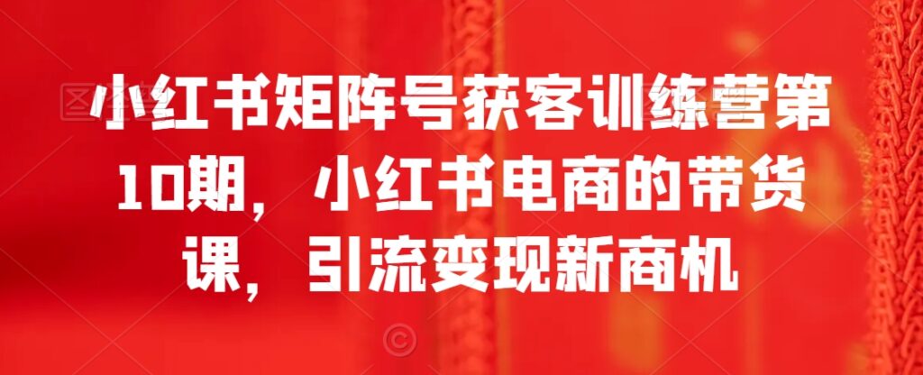 小红书矩阵号获客训练营第10期，小红书电商的带货课，引流变现新商机 - 163资源网-163资源网