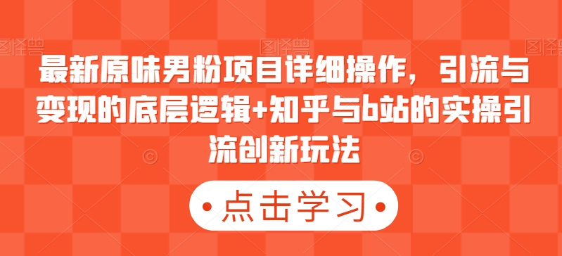 最新原味男粉项目详细操作，引流与变现的底层逻辑+知乎与b站的实操引流创新玩法 - 163资源网-163资源网