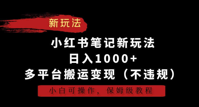 小红书笔记新玩法，日入1000+，多平台搬运变现（不违规），小白可操作，保姆级教程【揭秘】 - 163资源网-163资源网