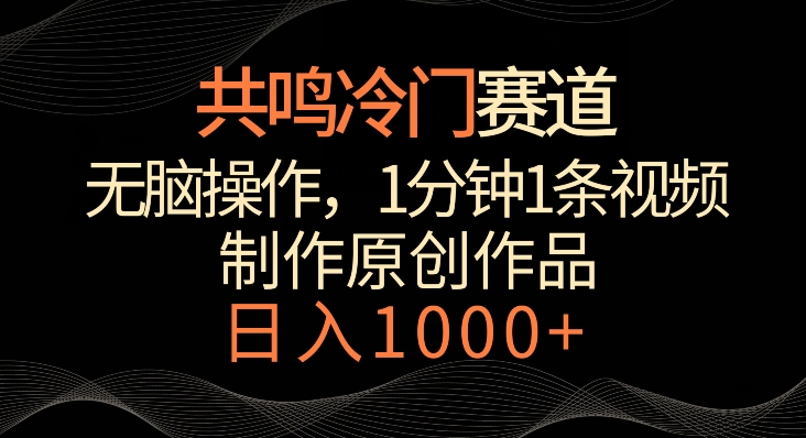 共鸣冷门赛道，无脑操作，一分钟一条视频，日入1000+【揭秘】 - 163资源网-163资源网