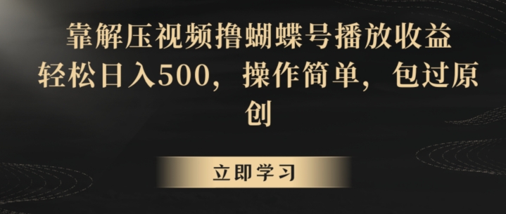 靠解压视频撸蝴蝶号播放收益，轻松日入500，操作简单，包过原创【揭秘】 - 163资源网-163资源网