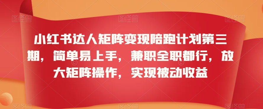 小红书达人矩阵变现陪跑计划第三期，简单易上手，兼职全职都行，放大矩阵操作，实现被动收益 - 163资源网-163资源网