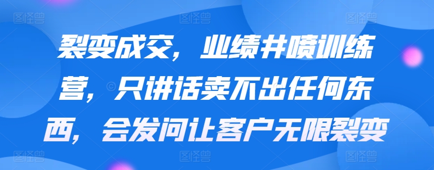 裂变成交，业绩井喷训练营，只讲话卖不出任何东西，会发问让客户无限裂变 - 163资源网-163资源网