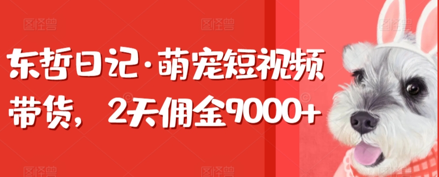 东哲日记·萌宠短视频带货，2天佣金9000+ - 163资源网-163资源网