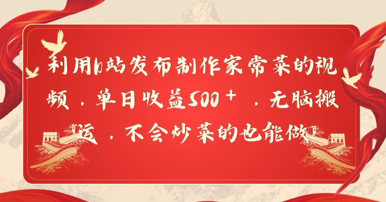 利用b站发布制作家常菜的视频，单日收益500＋，无脑搬运，不会炒菜的也能做 - 163资源网-163资源网