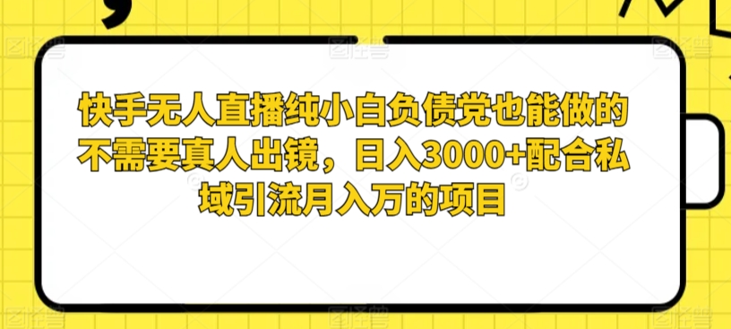 快手无人直播纯小白负债党也能做的不需要真人出镜，日入3000+配合私域引流月入万的项目 - 163资源网-163资源网