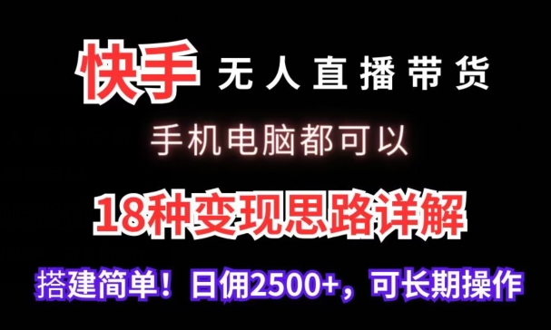 快手无人直播带货，手机电脑都可以，18种变现思路详解，搭建简单日佣2500+【揭秘】 - 163资源网-163资源网