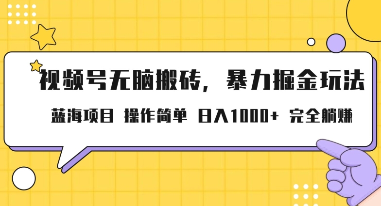 视频号无脑搬砖项目，暴力掘金玩法，小白轻松上手，一天30分钟日入1000+，堪比捡钱 - 163资源网-163资源网