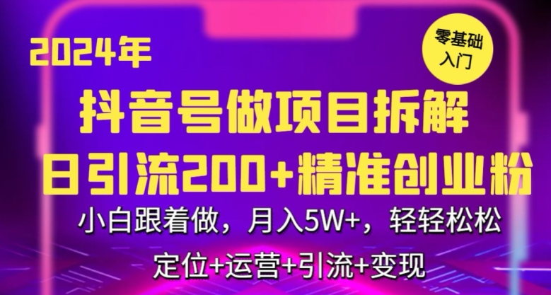 2024年抖音做项目拆解日引流300+创业粉，小白跟着做，月入5万，轻轻松松【揭秘】 - 163资源网-163资源网