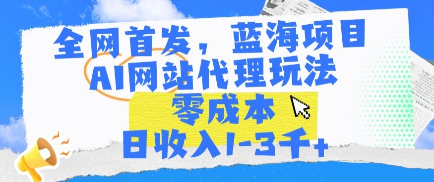 全网首发，蓝海项目，AI网站代理玩法，零成本日收入1-3千+【揭秘】 - 163资源网-163资源网