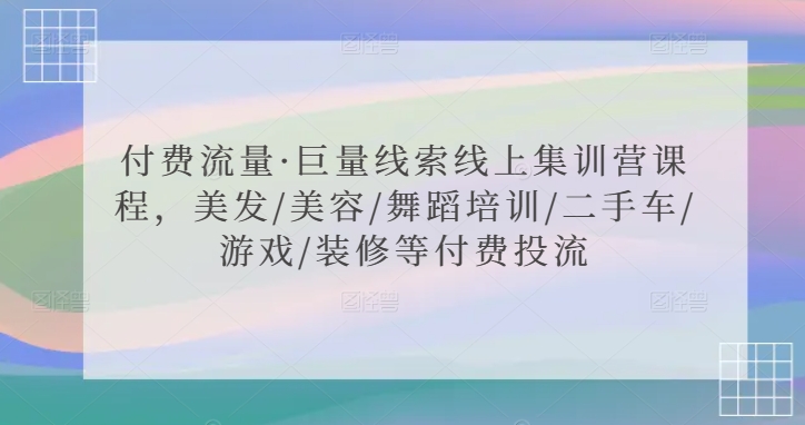 付费流量·巨量线索线上集训营课程，美发/美容/舞蹈培训/二手车/游戏/装修等付费投流 - 163资源网-163资源网