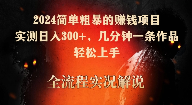 2024简单粗暴的赚钱项目，实测日入300+，几分钟一条作品，轻松上手【揭秘】 - 163资源网-163资源网