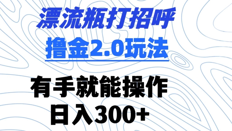 漂流瓶打招呼撸金2.0玩法，有手就能做，日入300+【揭秘】 - 163资源网-163资源网