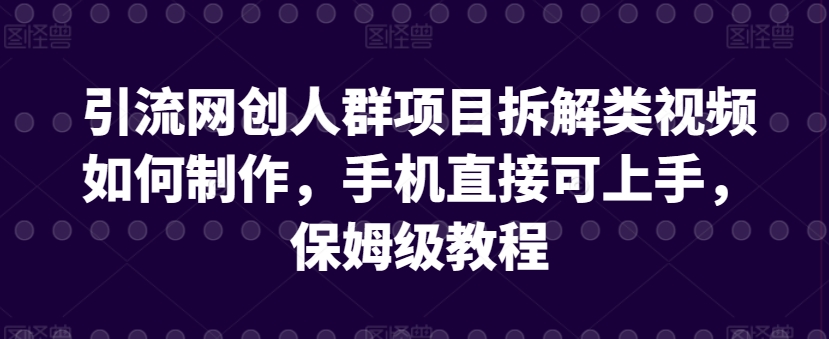 引流网创人群项目拆解类视频如何制作，手机直接可上手，保姆级教程【揭秘】 - 163资源网-163资源网